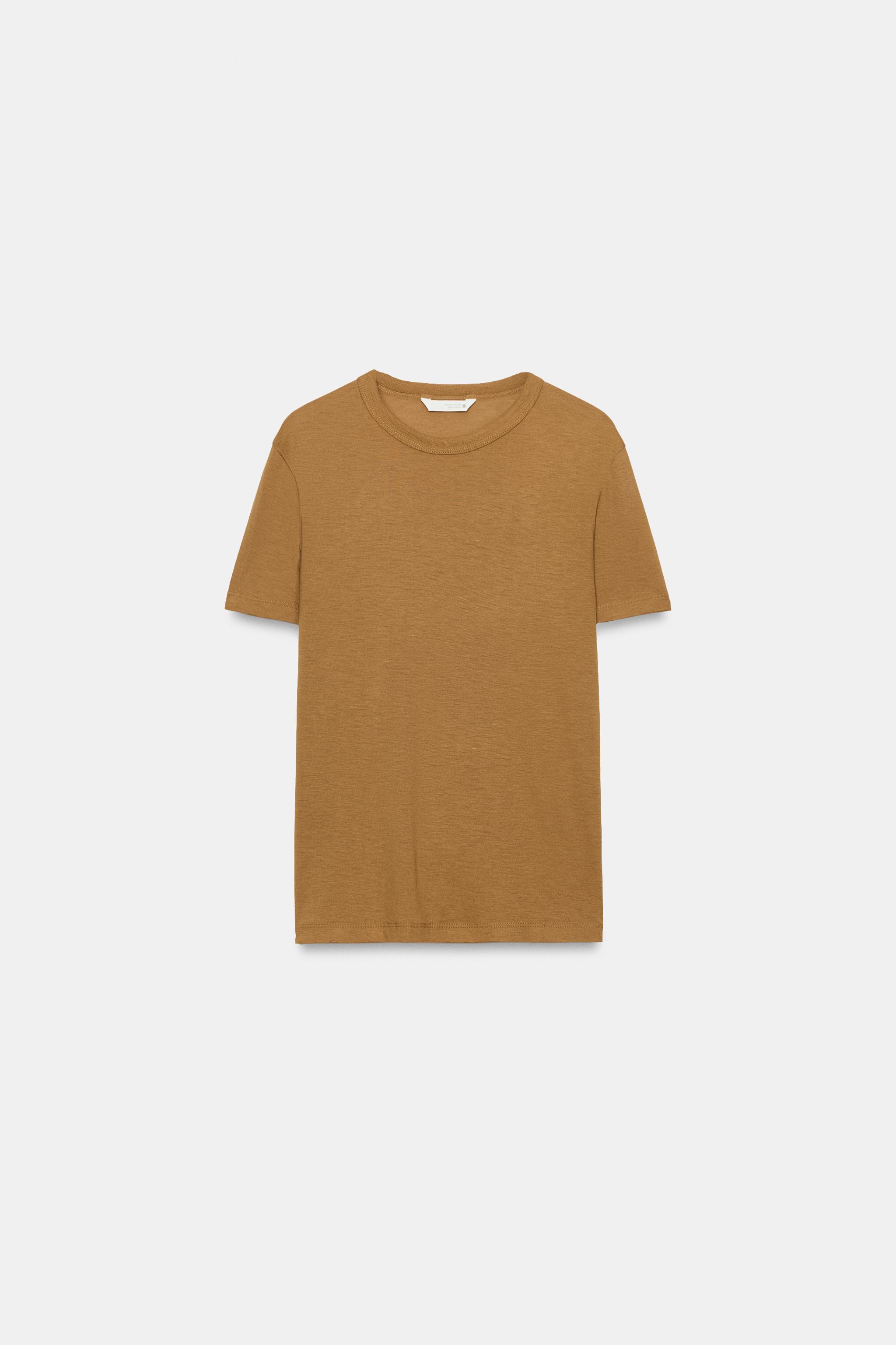 Zara LYOCELL KISA KOLLU T-SHIRT görsel 5