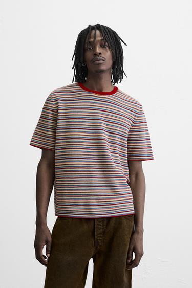 STRIPED KNIT T-SHIRT - Multicoloured by Zara