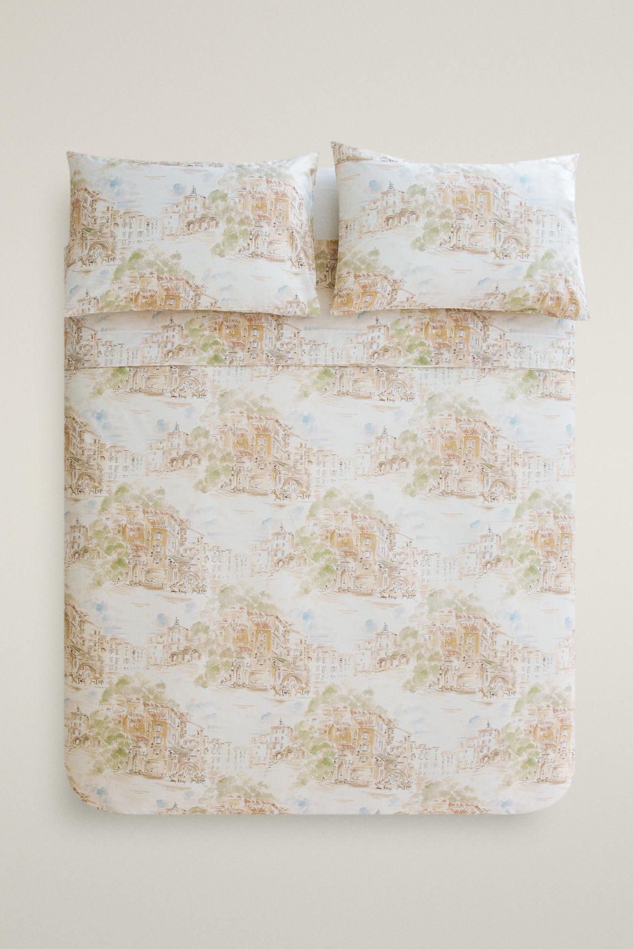 COTTON LANDSCAPE DUVET COVER — Beige