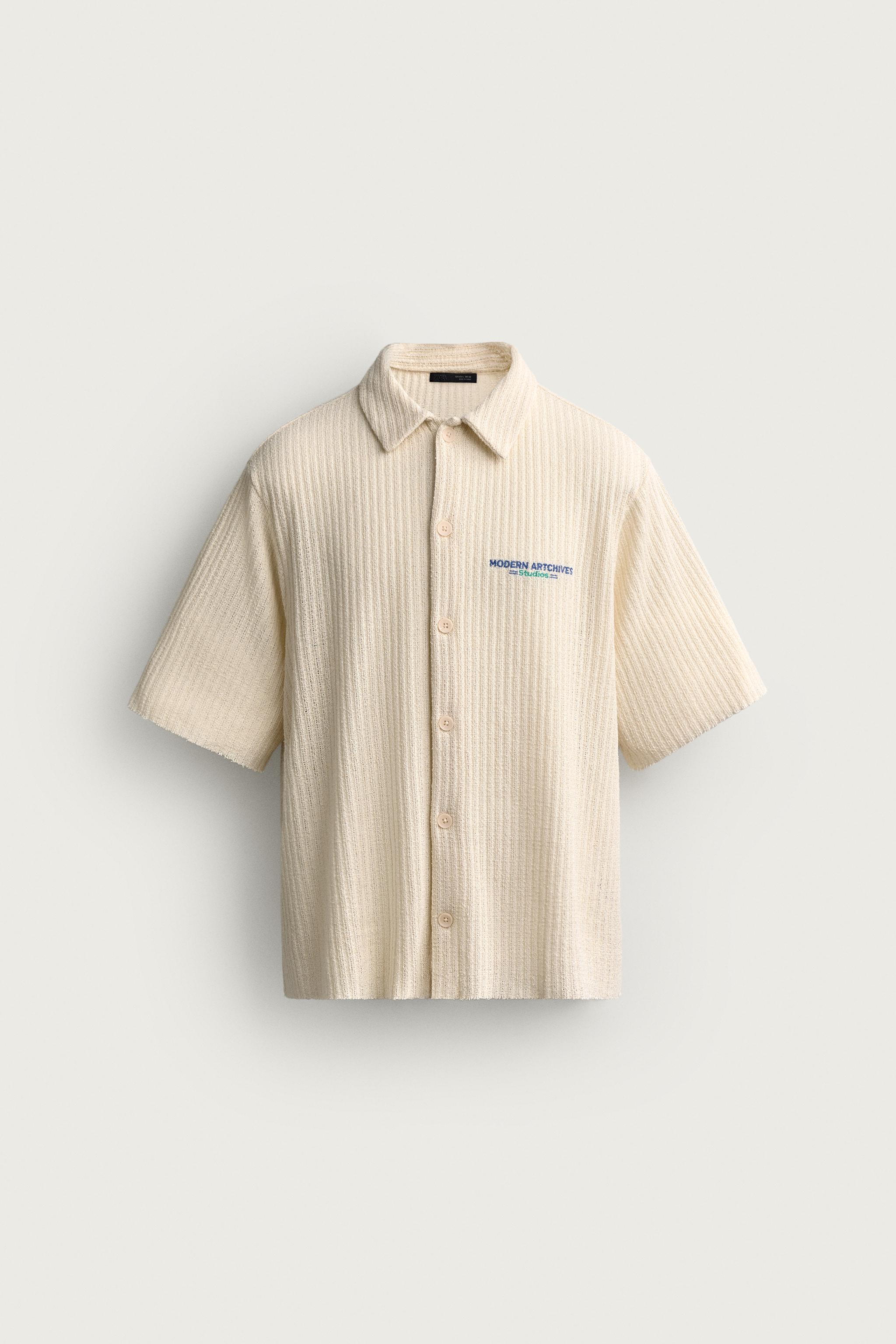 OPENWORK TEXTURED PRINTED SHIRT — Oyster-white