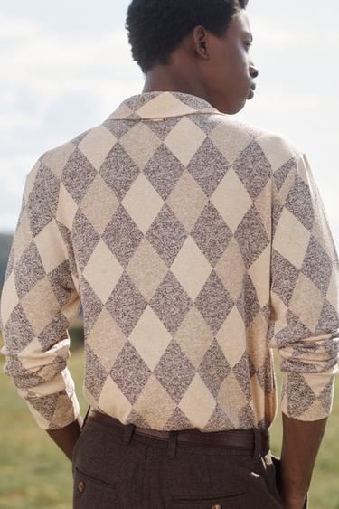 Zara DIAMOND PATTERN LIMITED EDITION POLO SHIRT - Beige