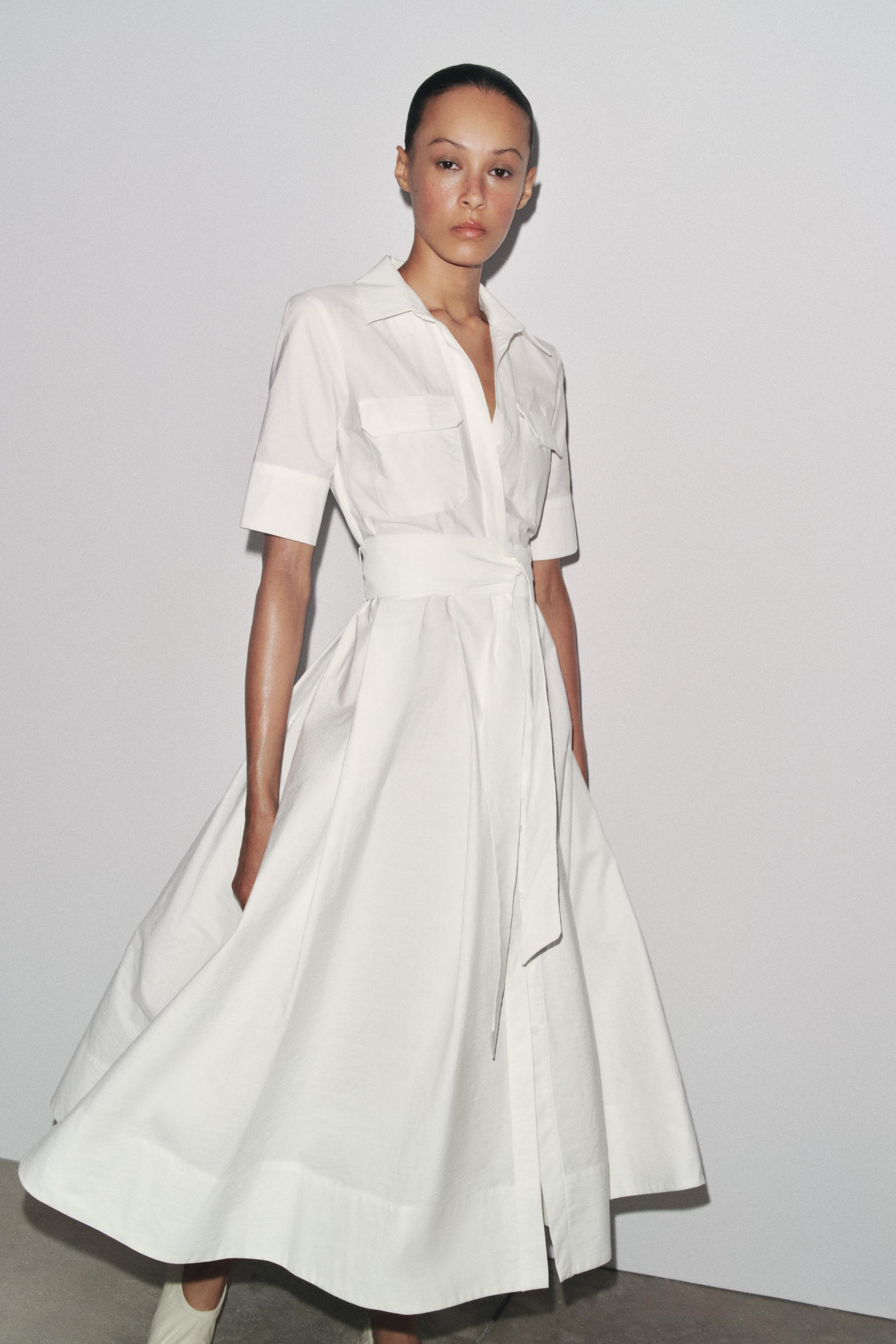 再入荷アイテム ZW COLLECTION ポプリンミディワンピース - オフホワイト | ZARA ワンピース