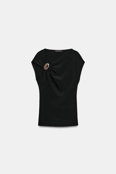TOP DRAPÉ À FINITIONS - Noir de Zara