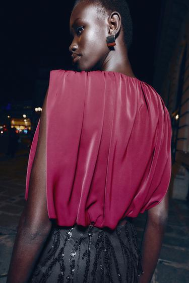 Zara DRAPED BALLOON TOP - Burgundy