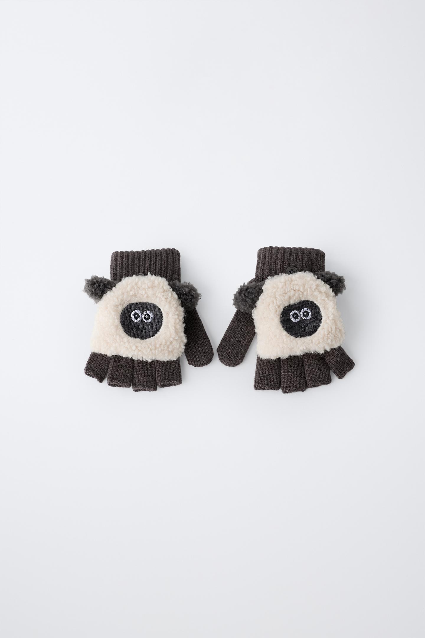 Детские перчатки Zara Lamb Embroidery Convertible Mittens, цвет: Антрацитовый серый