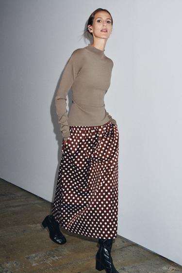 FALDA MIDI LUNARES ZW COLLECTION - Granate de Zara - Imagen 0