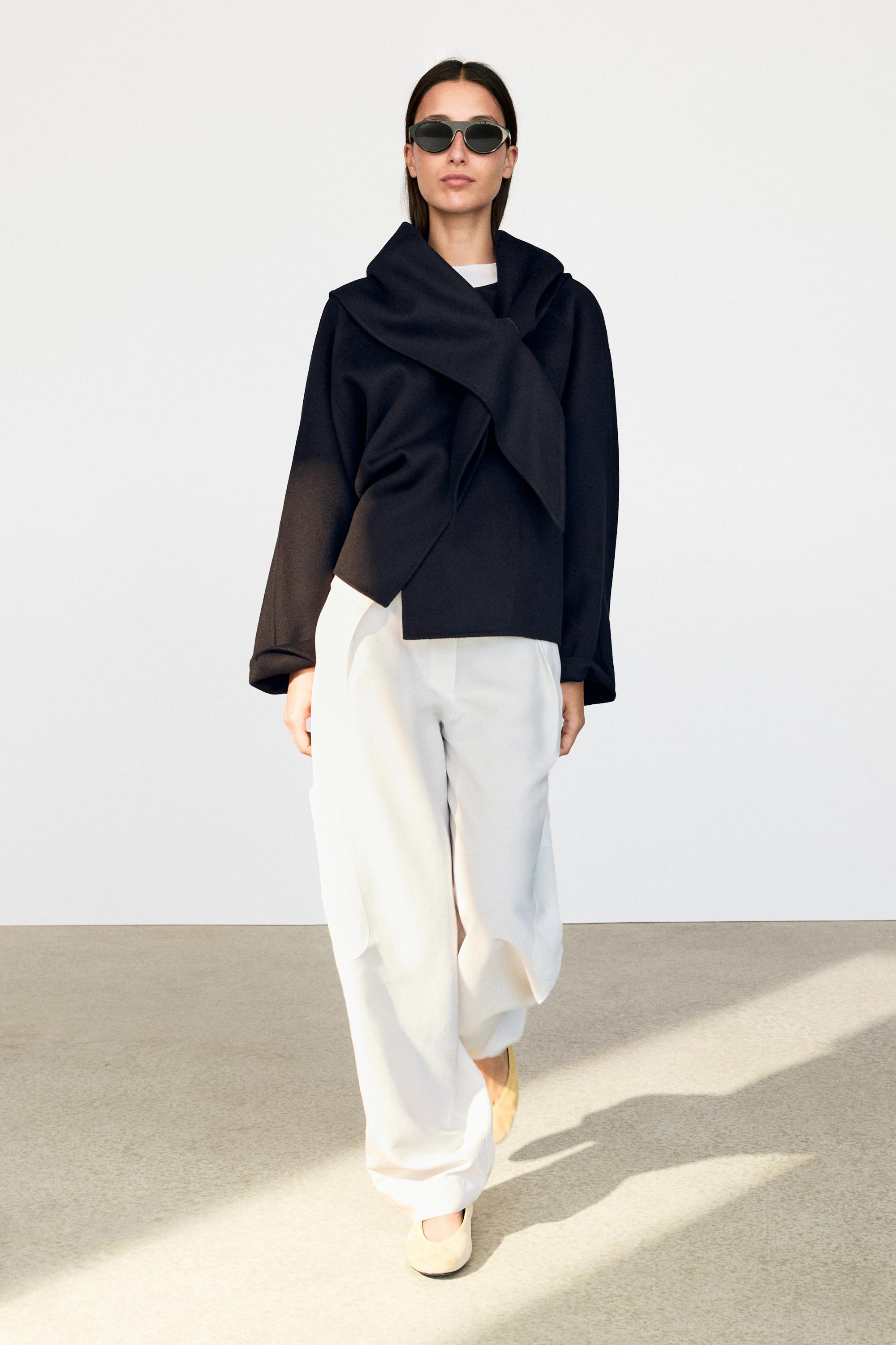 Short coat with scarf detail - Navy blue | ZARA United States