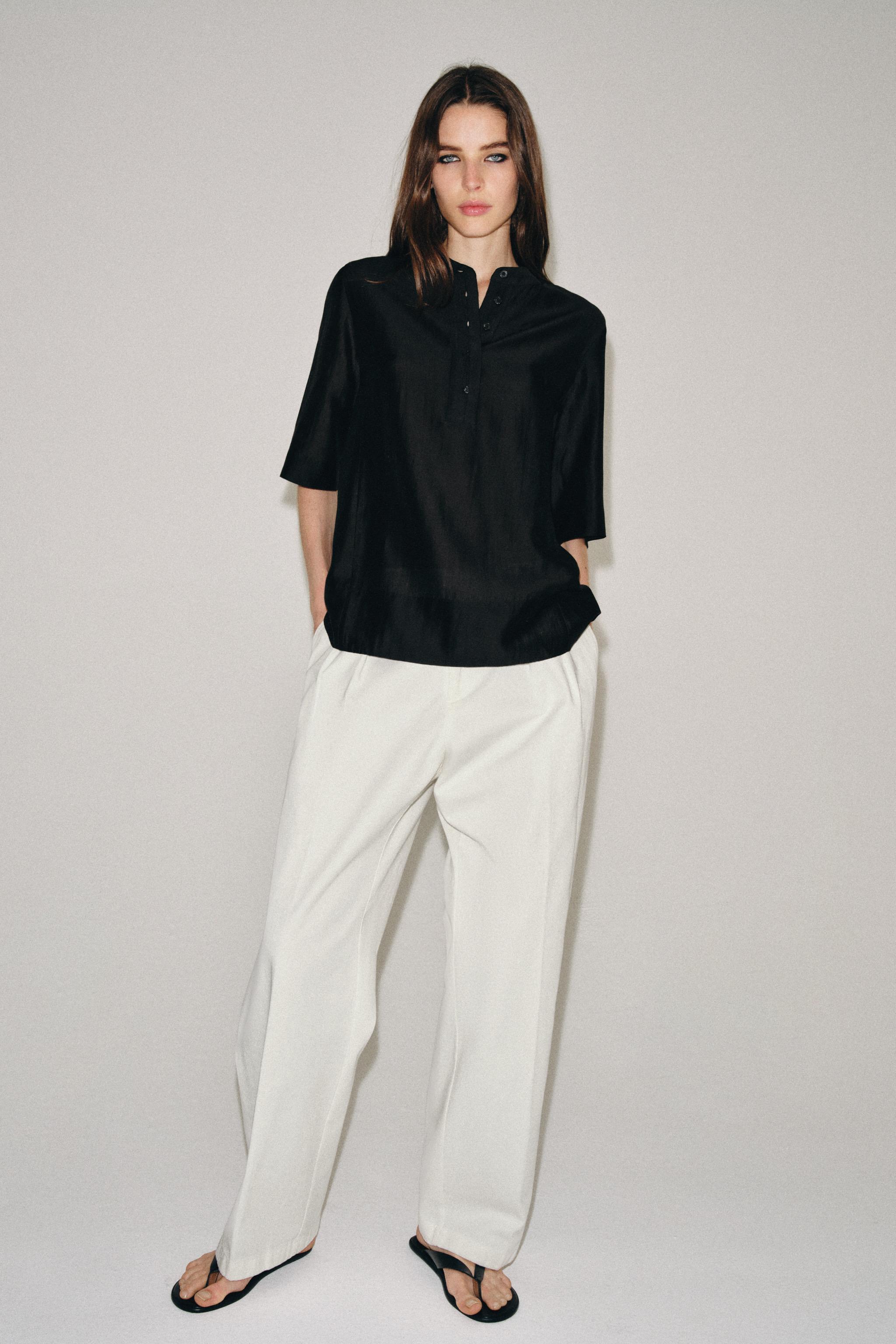 Женские блузки Zara SHORT SLEEVE FLOWY BLOUSE ZW COLLECTION — фото 5