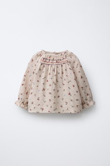 FLORAL COTTON GAUZE SHIRT - camel by Zara - Image 0