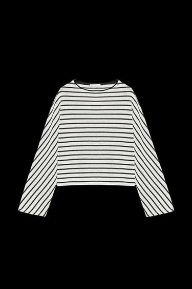 STRIPED BATWING SLEEVE TOP - Black / White by Zara