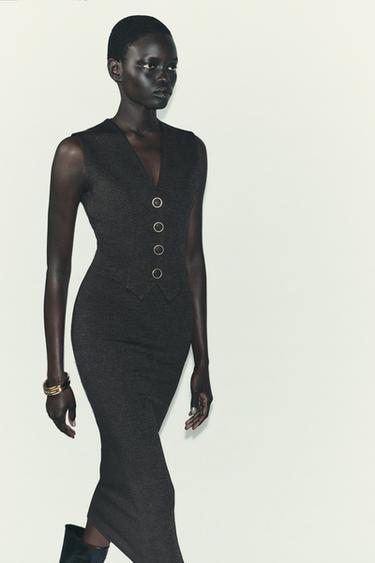 BUTTON MIDI DRESS - Dark anthracite by Zara
