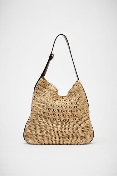 Zara RAFFIA EFFECT BUCKET BAG - Light beige