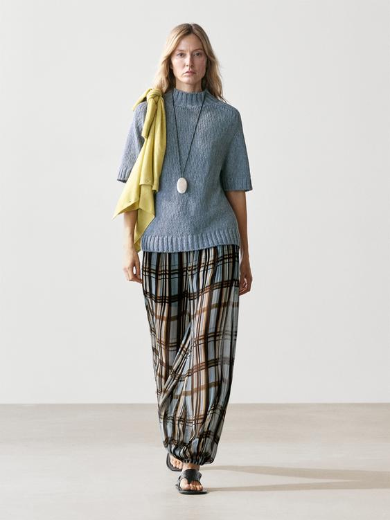 Flowing check printed sarouel trousers from Zara - $180