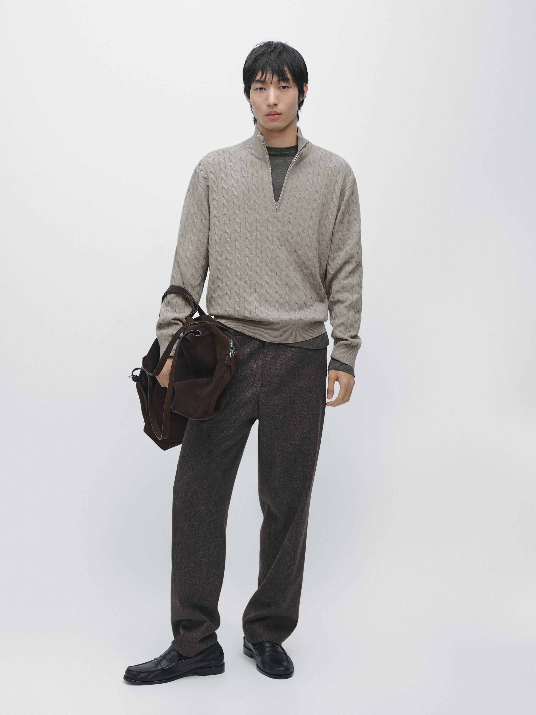 Mock neck knit sweater with zip