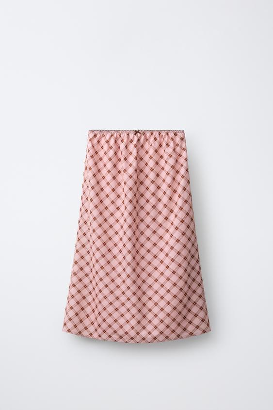 FALDA MIDI CUADROS - Rosa de Zara - Imagen 0