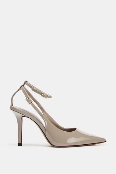 FAUX-PATENT HIGH-HEEL SLINGBACK SHOES - Taupe Grey by Zara