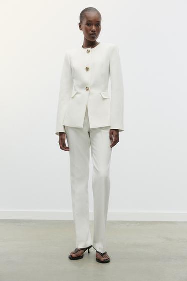 Zara FITTED CREW NECK BLAZER - Oyster-white