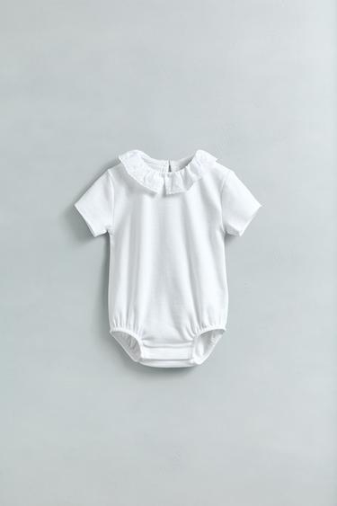 BODYSUIT WITH PETER PAN COLLAR AND SWISS EMBROIDERY - Oyster-white by Zara