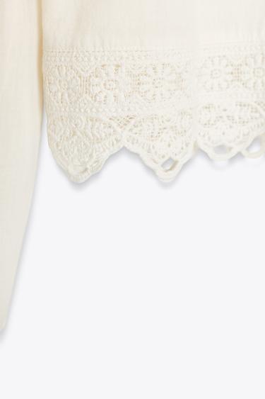 ZW COLLECTION EMBROIDERED SHIRT - Ecru by Zara - Image 8