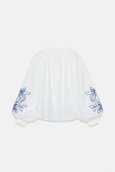 EMBROIDERED FLORAL BLOUSE - Ecru by Zara - Image 8