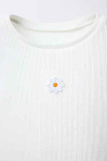 EMBROIDERED RIBBED TOP - White by Zara - Image 2