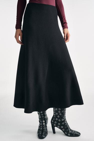 KNIT FLARED MIDI SKIRT - Black by Zara - Image 1