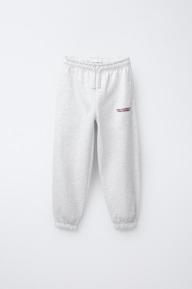 RAISED SLOGAN FLEECE JOGGERS - Grey marl by Zara