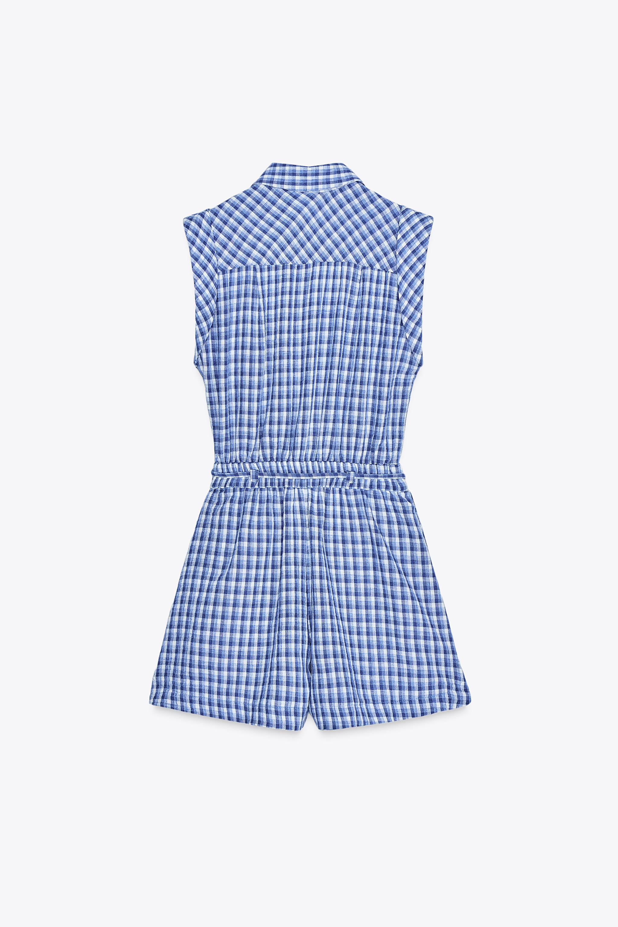 SHORT CHECKED JUMPSUIT - Blue/White | ZARA United Kingdom
