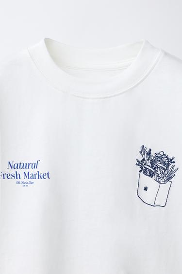 T-SHIRT BRODÉ ET INSCRIPTION - blanc de Zara - Image 2