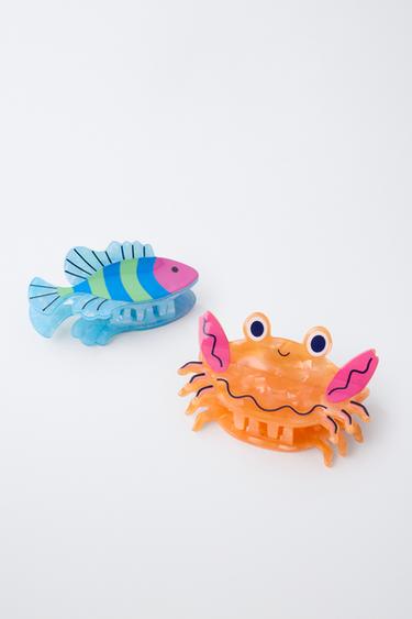 LOT DE DEUX PINCES POISSON ET CRABE - Rose fluo de Zara - Image 1
