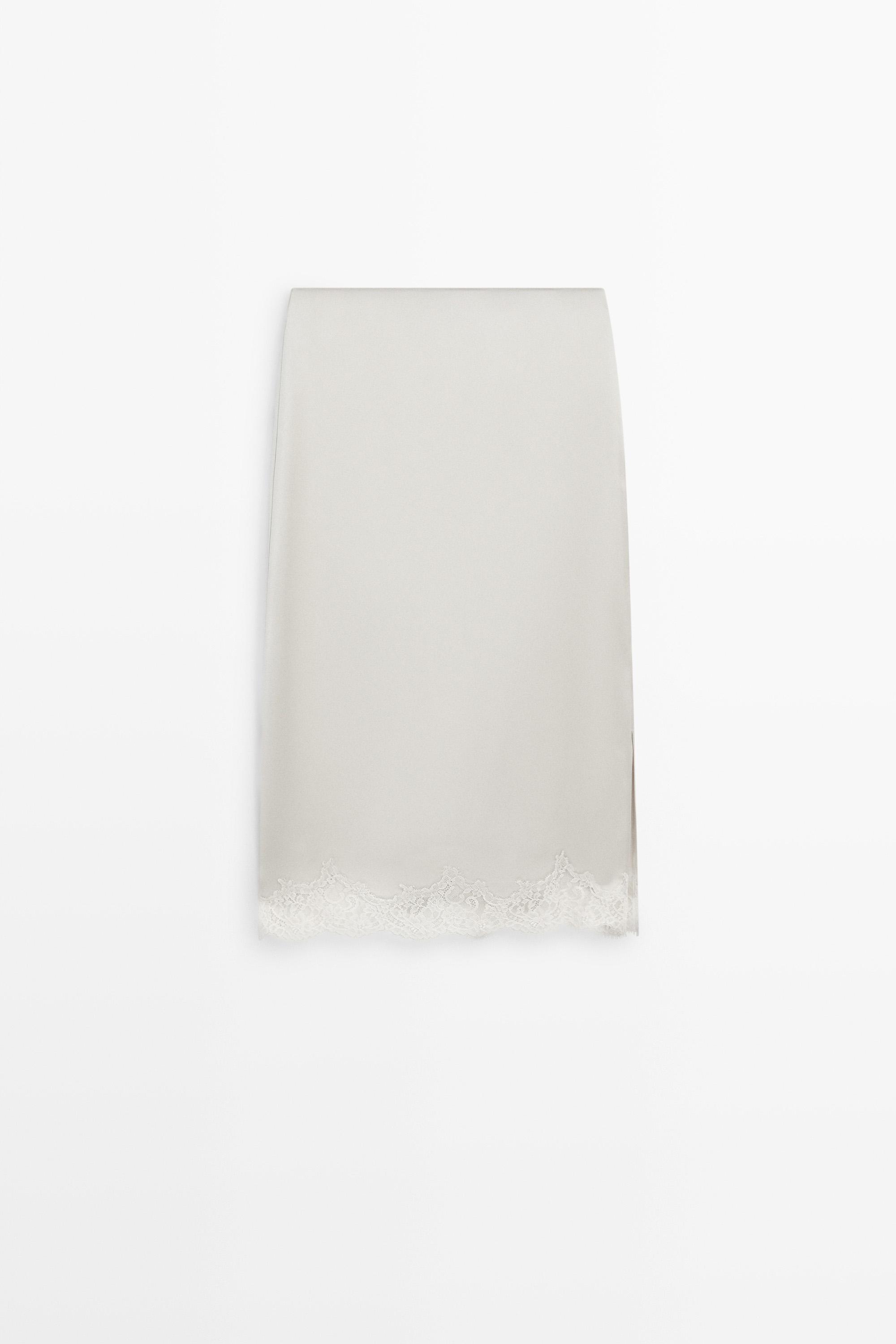 Satin lace midi skirt