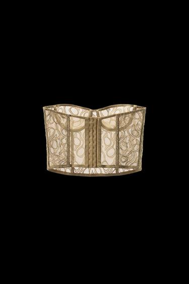 METALLIC THREAD LACE UNDERWIRED CORSET - Golden by Zara