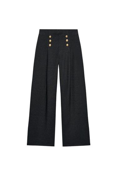 PANTALÓN SARGA BOTONES - Gris oscuro de Zara
