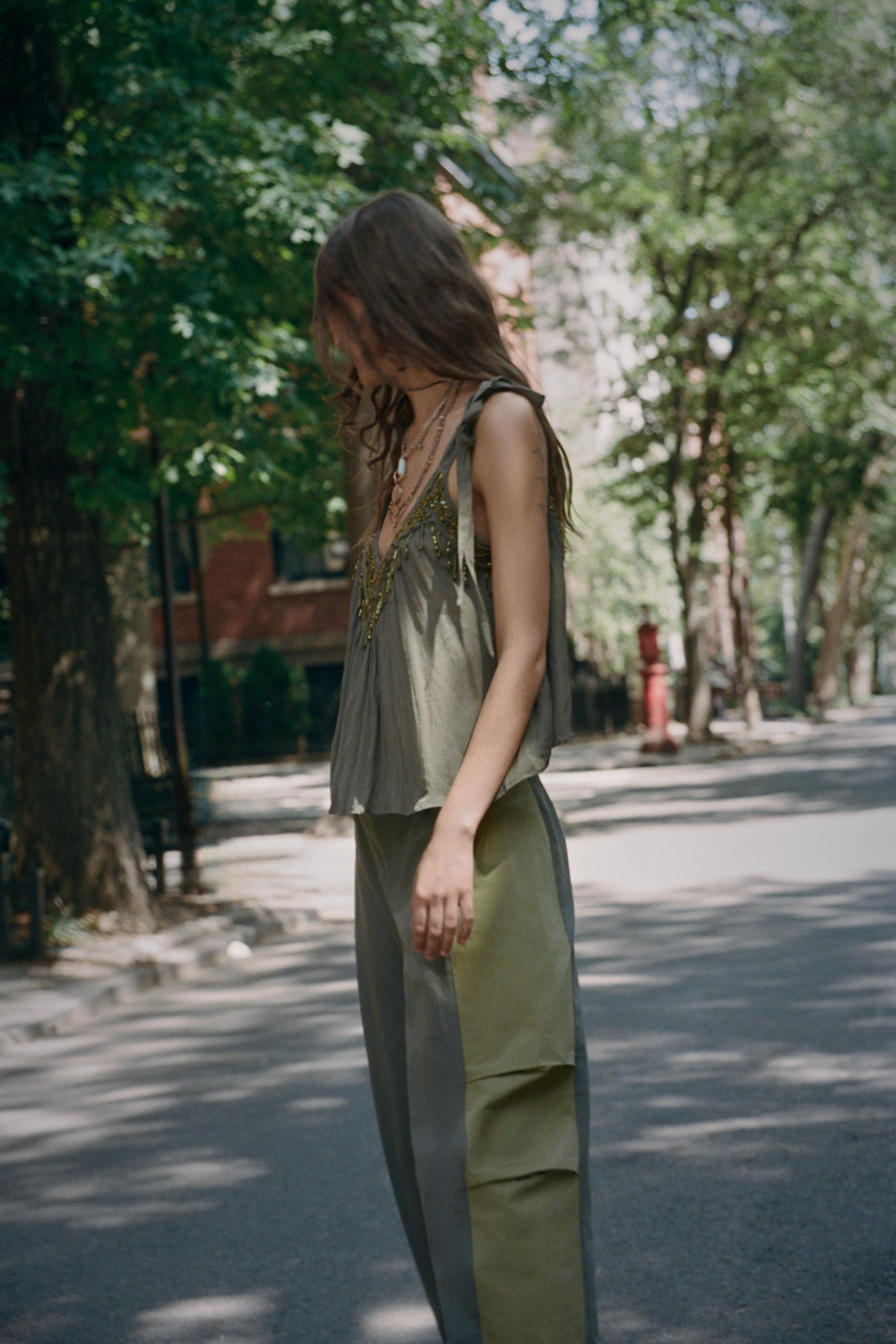 Женские брюки Zara COMBINED CROPPED TROUSERS — фото 8