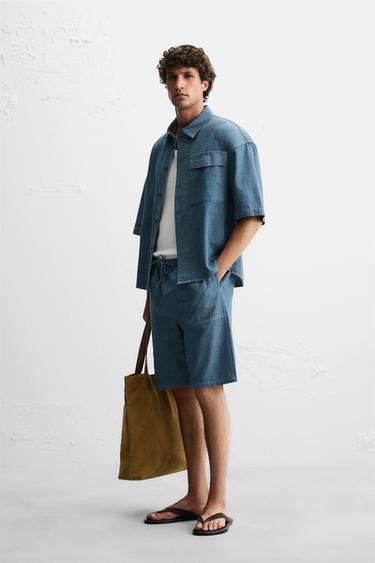 RELAXED FIT DENIM BERMUDA SHORTS - Blue / Green by Zara - Image 3