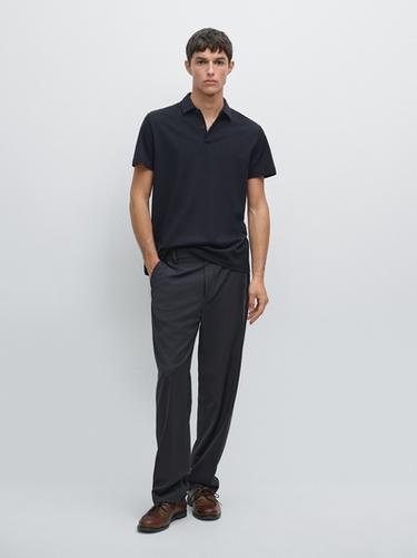Zara Short sleeve polo shirt with contrast seam detail - Navy blue - Image 0
