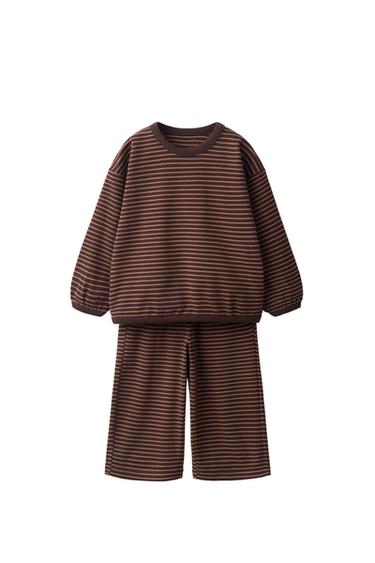 ТЕПЛИЙ СМУГАСТИЙ КОМПЛЕКТ: СВІТШОТ І ШТАНИ - Темно-коричневий Zara