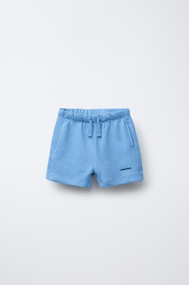 SHORTS I PLYS MED TEKST - himmelblå fra Zara