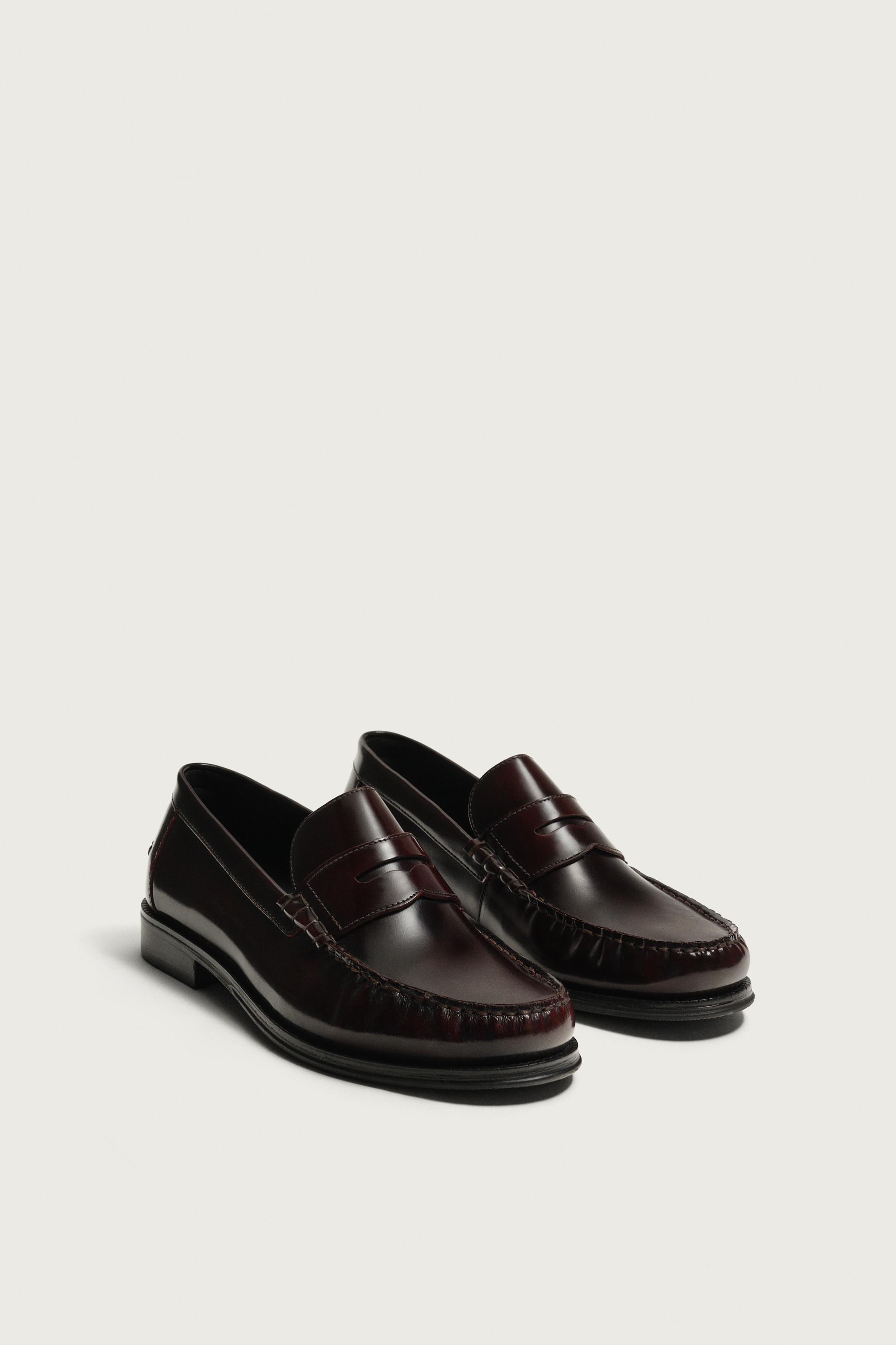 LEATHER PENNY LOAFERS — Burgundy Red