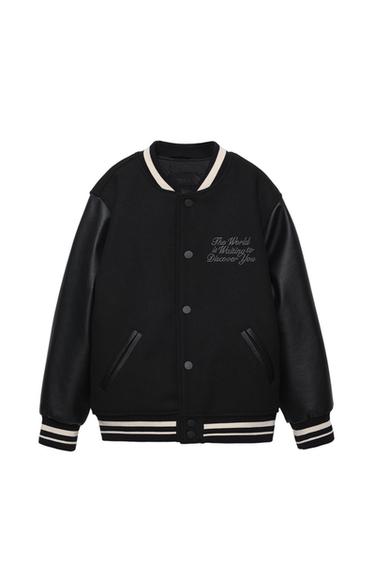 CONTRAST LEATHER EFFECT BOMBER JACKET