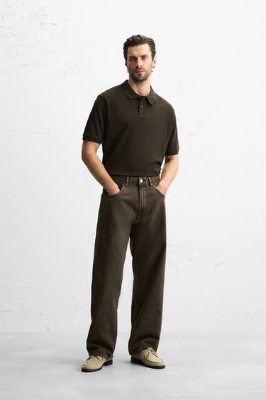 WASHED PIQUÉ TEXTURE POLO SHIRT - Brown by Zara - Image 0