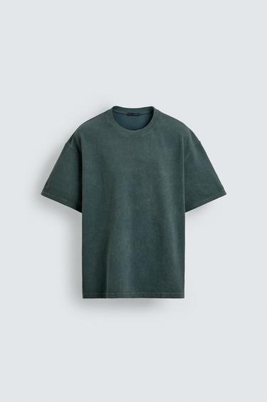 WASHED WAFFLE-KNIT T-SHIRT - Green by Zara