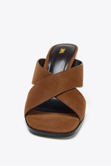 SPLIT SUEDE BLOCK HEEL SANDALS - Brown by Zara - Image 4