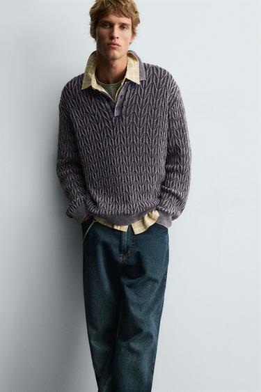 GEOMETRIC JACQUARD KNIT POLO SHIRT - Lilac by Zara - Image 4