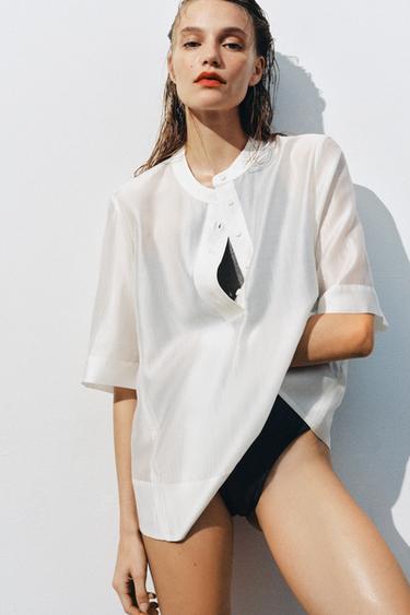 BLUSA FLUIDA MANGA CURTA ZW COLLECTION - Branco da Zara