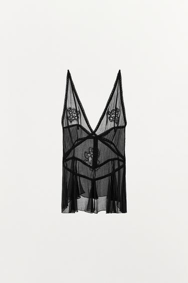 TOP GASA BORDADOS - Negro de Zara