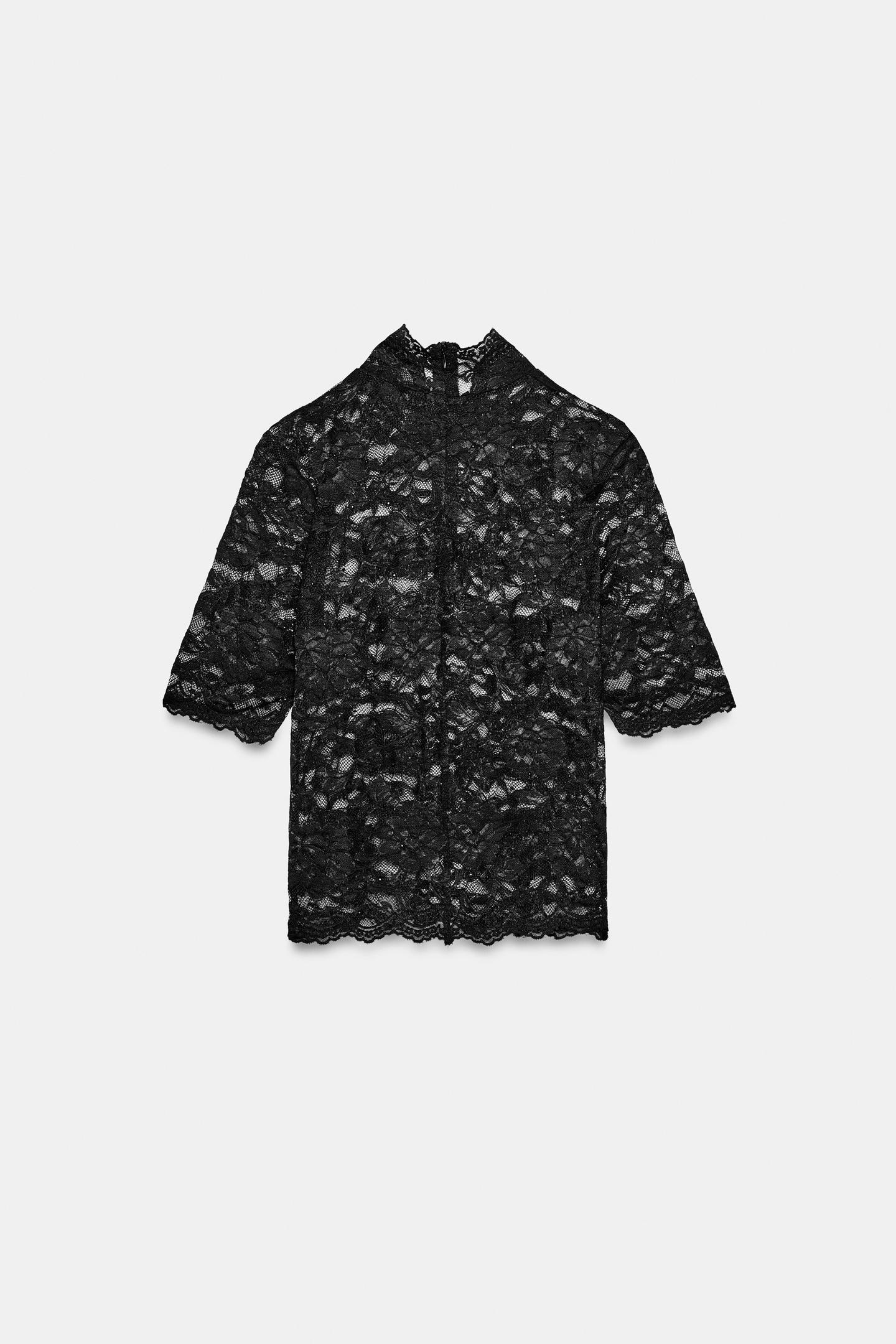 Женский топ Zara Sparkly Lace Top, цвет: Чёрный — фото 7