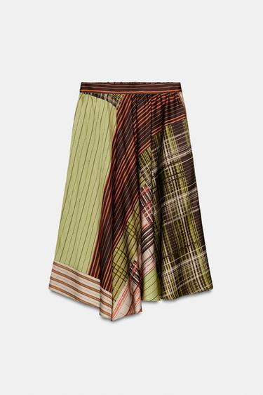 Zara ASYMMETRIC PRINTED MIDI SKIRT - Multicolored
