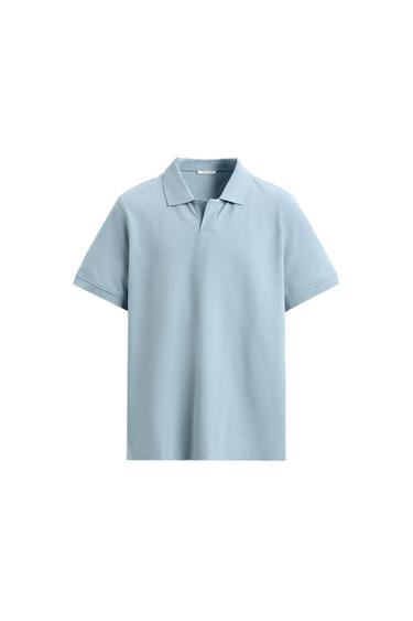 Zara PIQUÉ TEXTURED POLO - Light blue