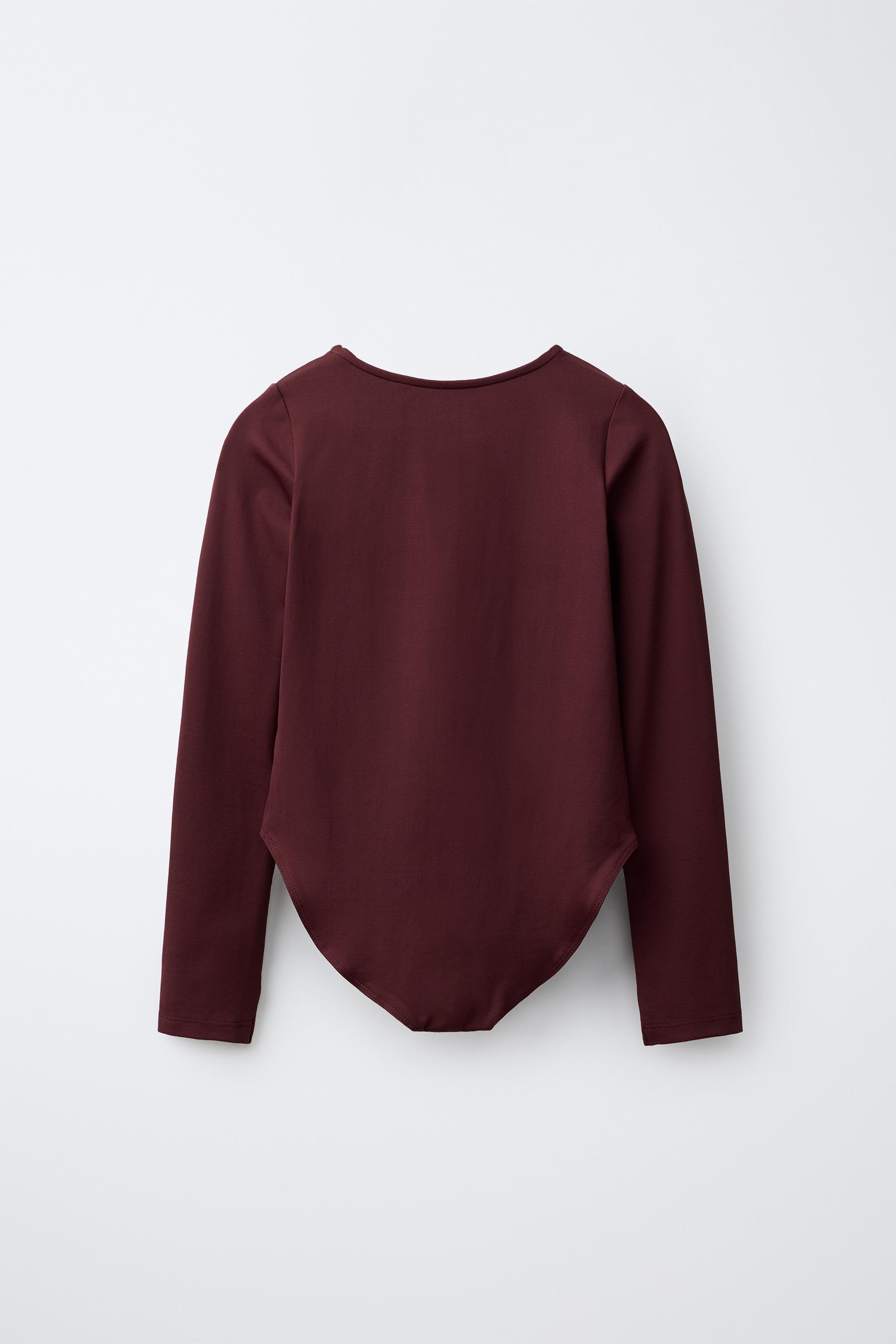 LONG SLEEVE SOLID BODYSUIT — Burgundy